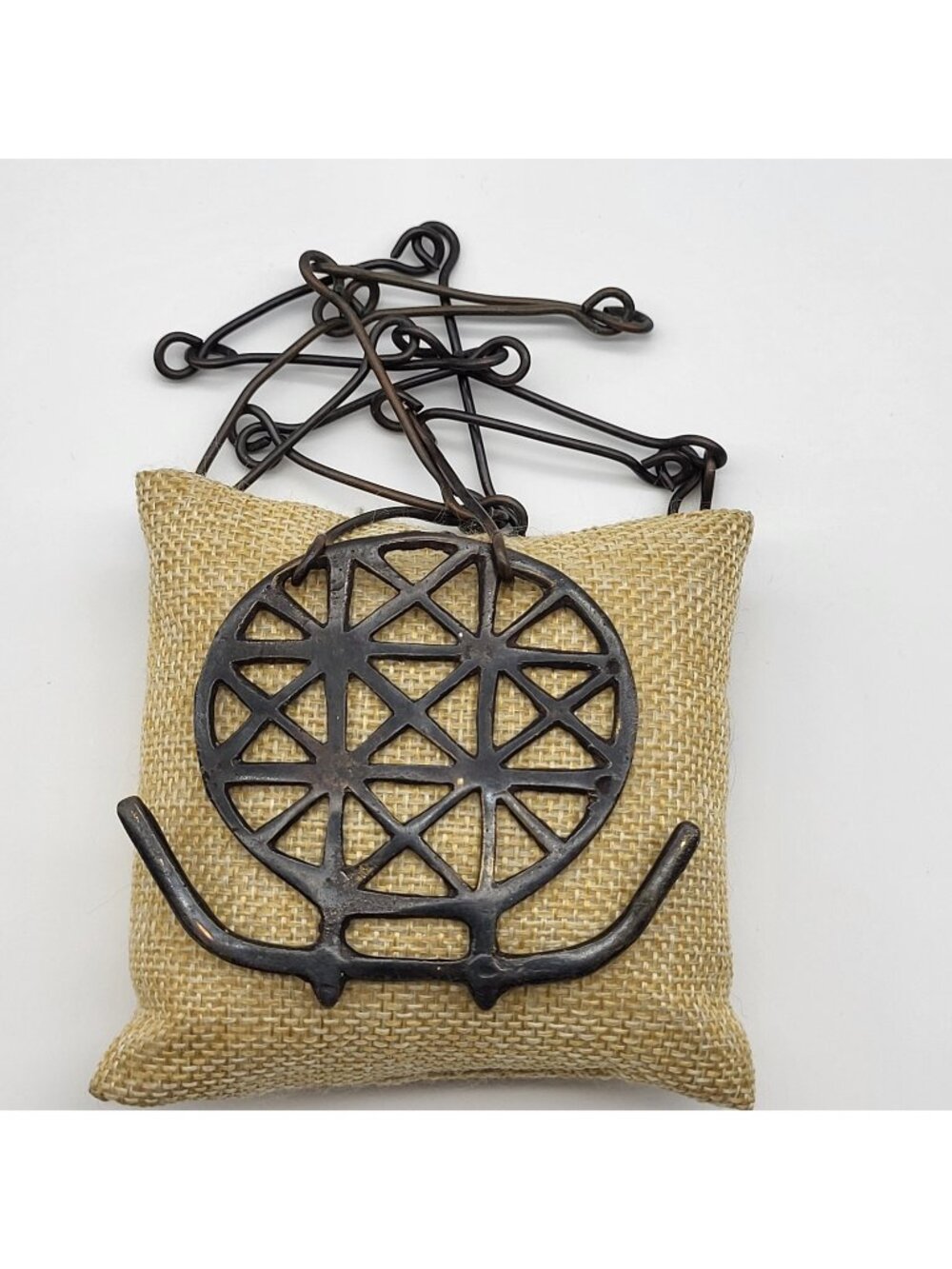 Antique Wrought Iron Artisan Necklace Bold Geometric Estate